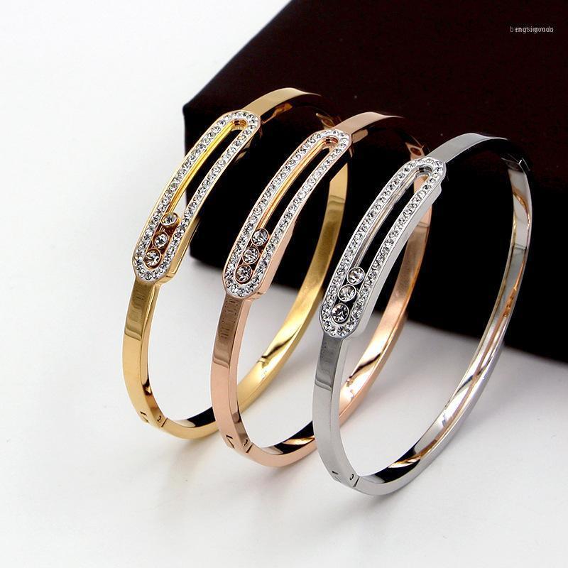 Bangle Fashion Stainless Steel Hollow Better Move Crystal Bracelet Rose Gold Color Female Woman Wedding Party Gift1