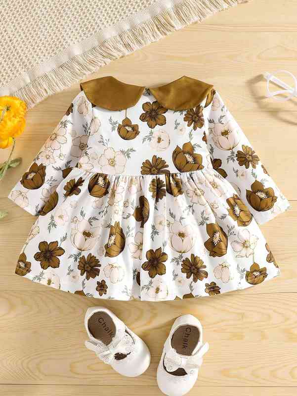 Baby Floral Print Statement Collar Dress SHE