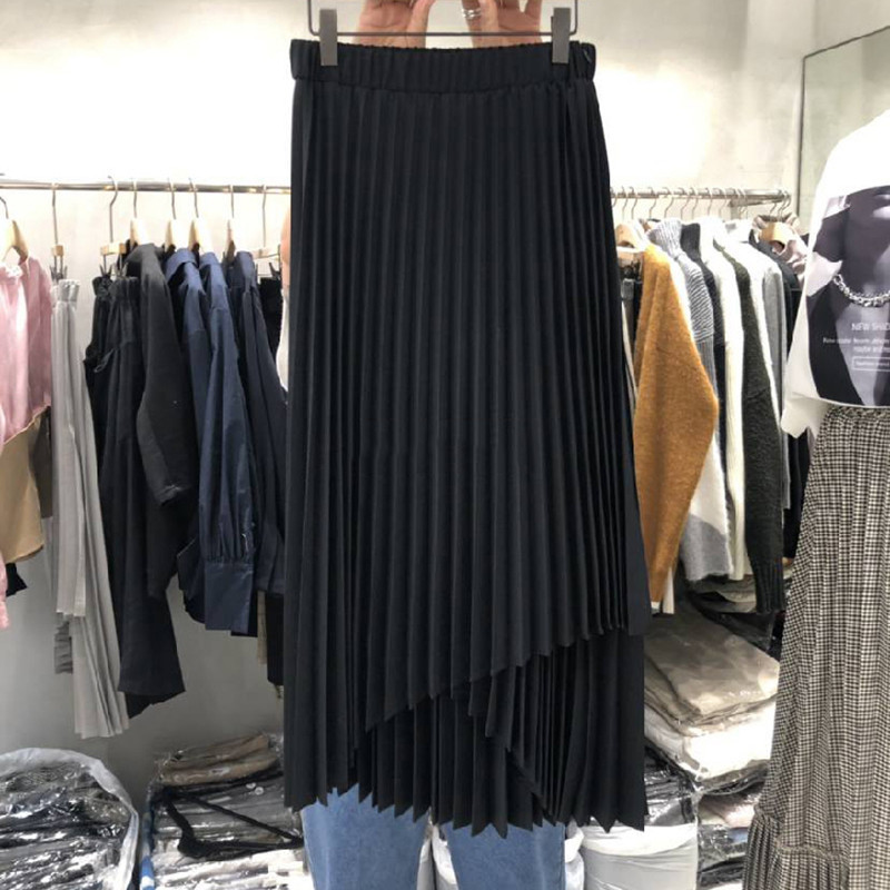 Nomikuma Spring Summer New Pleated Irregular Skirts High Waist A-line Elegant Women Skirts Causal Faldas Mujer Moda 6G507 210427