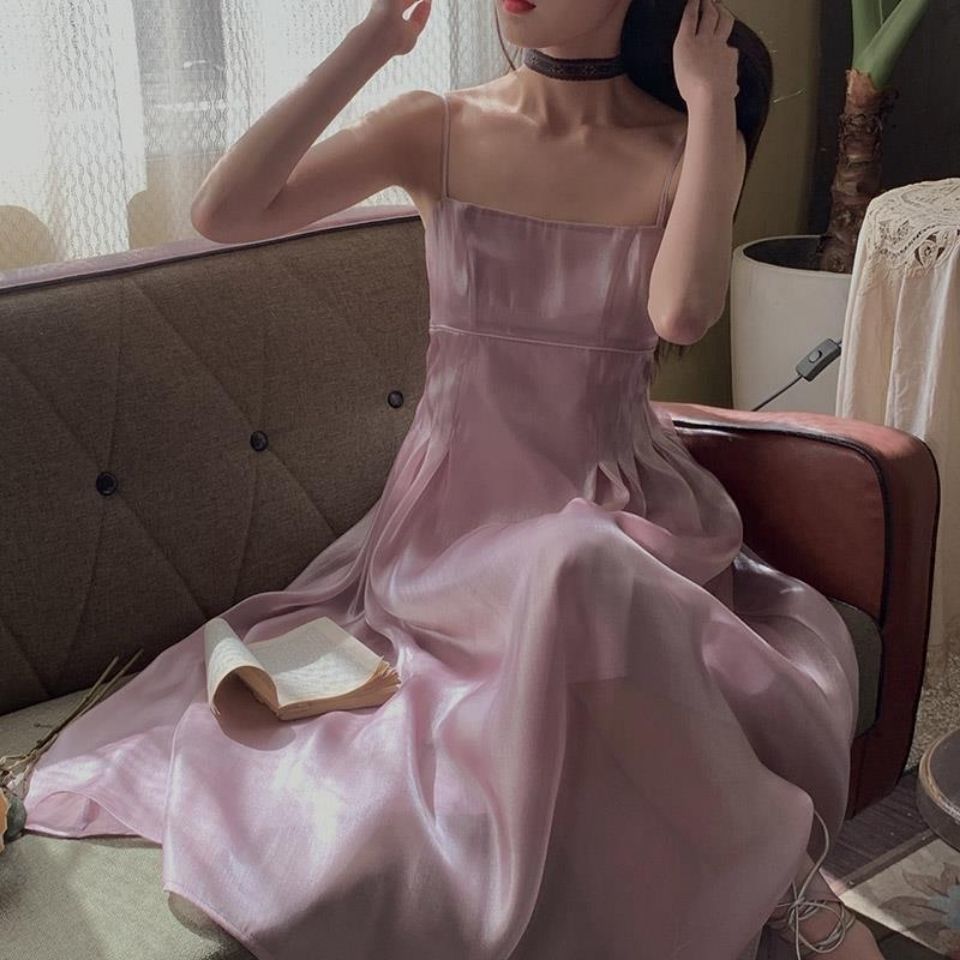 Summer Thin Camisole Dress women Sleeveless Elegant Fairy Strap Dress Evening Party Dress Females Korean Style Office Lady 210521