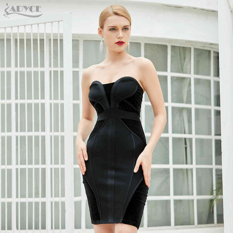 Summer Women Black Sleeveless Mini Bodycon Bandage Dress Sexy Strapless Club Celebrity Evening Runway Party 210423