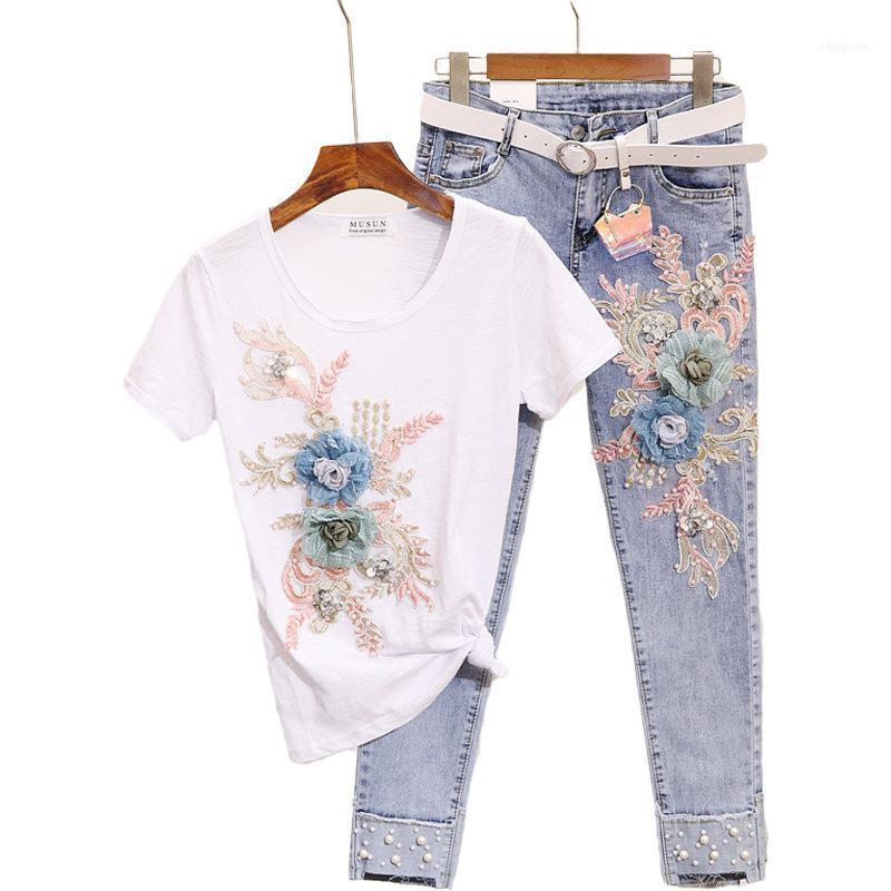 Summer Two Piece Set Women Heavy Work Embroidery 3D Flower Tshirts + Pearl Jeans 2 Sets Casual Suits Outfits MY1684 Women's Tracksuits, Gray
Summer Two Piece Set Women Heavy Work Embroidery 3D Flower Tshirts + Pearl Jeans 2 Sets Casual Suits Outfits MY1684 Women's Tracksuits, Gray