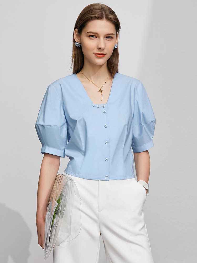 Minimalism Summer Causal Women's Blouse Offical Lady Solid Square Neck Loose Shirt Streetwear Tops 12140552 210527