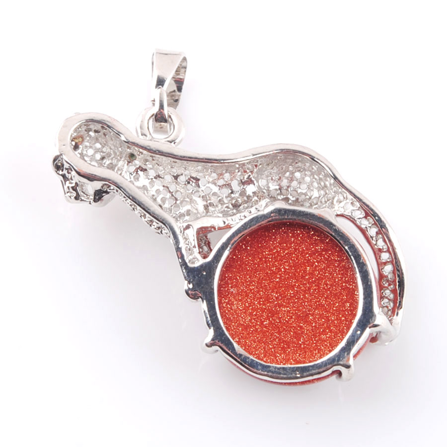 WOJIAER Cute Leopard Pendants for Round Gem Stone Natural Snow Amethyst Tigers Eye Healing Charm Jewelry BN373