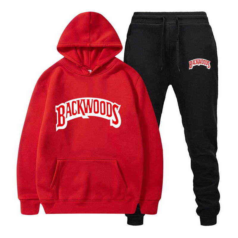 fashion Backwoods Men's Set Fleece Hoodie Pant Thick Warm Tracksuit Sportswear Hooded Track Suits Male Sweatsuit Tracksuit 220114