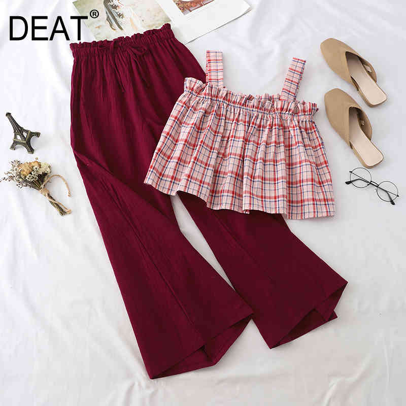 Women Strapless Sling Plaid Long Pants Arrivals Temperament Two Piece Set Fashion Spring Summer 11D386 210525, Wine
Women Strapless Sling Plaid Long Pants Arrivals Temperament Two Piece Set Fashion Spring Summer 11D386 210525, Wine