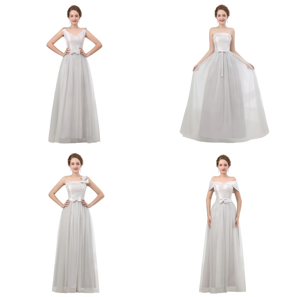 Lovely Light Grey Bridesmaid Dress Long Convertible Dresses Party Gown With Bow Tulle Skirt Lace-up, White;pink
Lovely Light Grey Bridesmaid Dress Long Convertible Dresses Party Gown With Bow Tulle Skirt Lace-up, White;pink