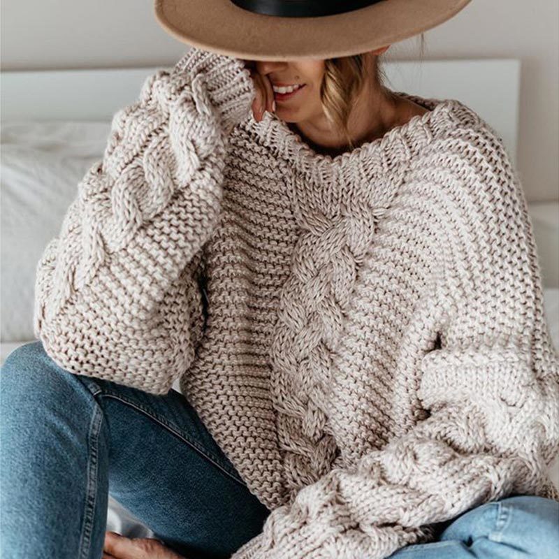 Casual Long Sleeve Twist Knitted Sweater Vintage Loose Pullovers Europe Oversized Jumpers Women Autumn Winter Tops 210428
