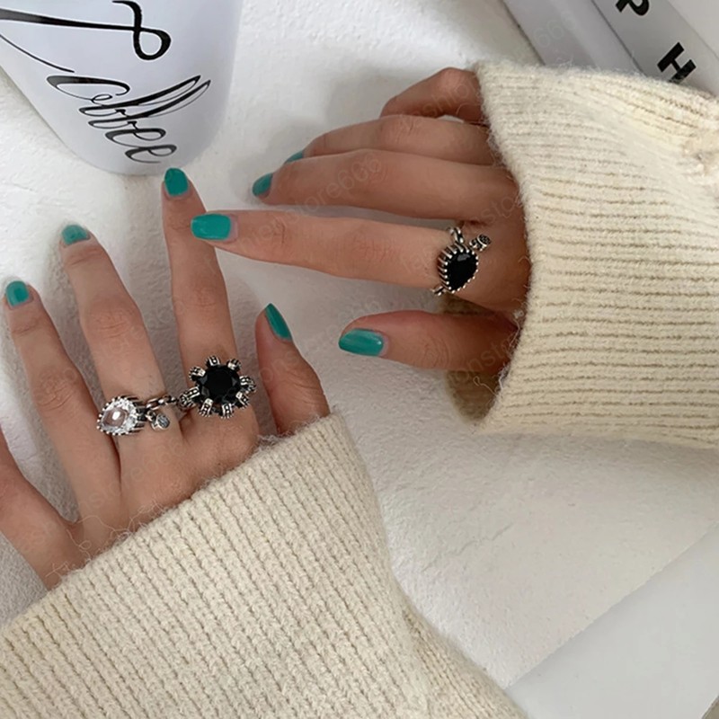 2021 Elegant Love Engagement Rings Fashion Vintage Punk Water Drop Geometric Ring Party Jewelry Gifts For Women Girls