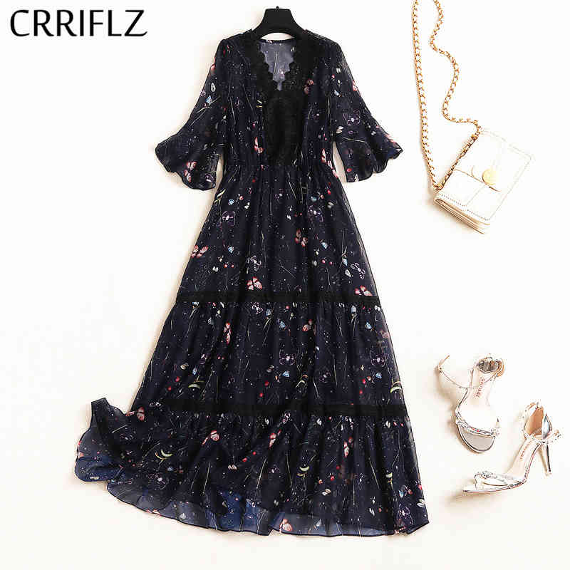 CRRIFLZ Long Print Chiffon Dress Women Lace Butterfly Sleeve V Neck Female Half Summer Office Lady 210520, Navy blue
CRRIFLZ Long Print Chiffon Dress Women Lace Butterfly Sleeve V Neck Female Half Summer Office Lady 210520, Navy blue