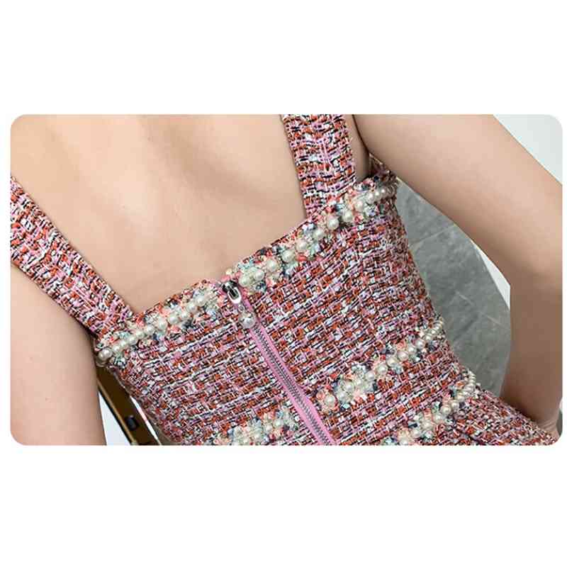 Winter fashion women's Tweed short coat and dress two-piece suit High Quality Women's Beading Dress 2 piece Sets 210520