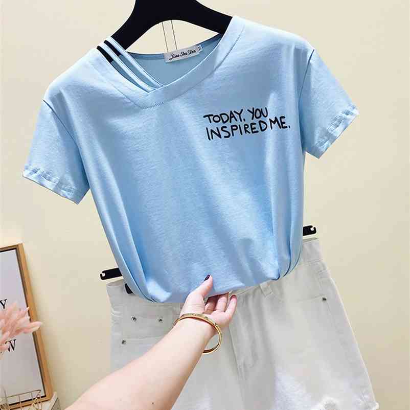 Summer Fashion Women Casual All-match Special Design V Neck Letter Short Sleeves T-Shirt Female Pullover Tee Tops A223 210519, Blue
Summer Fashion Women Casual All-match Special Design V Neck Letter Short Sleeves T-Shirt Female Pullover Tee Tops A223 210519, Blue