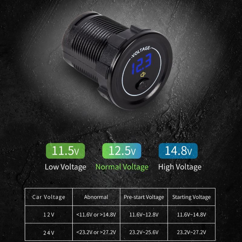 Waterproof Motorcycle Boat Car Dc 12V 24V 30V Led Voltaire Display Voltage Meter With On Off Switch Low Voltage Alarm 83XA