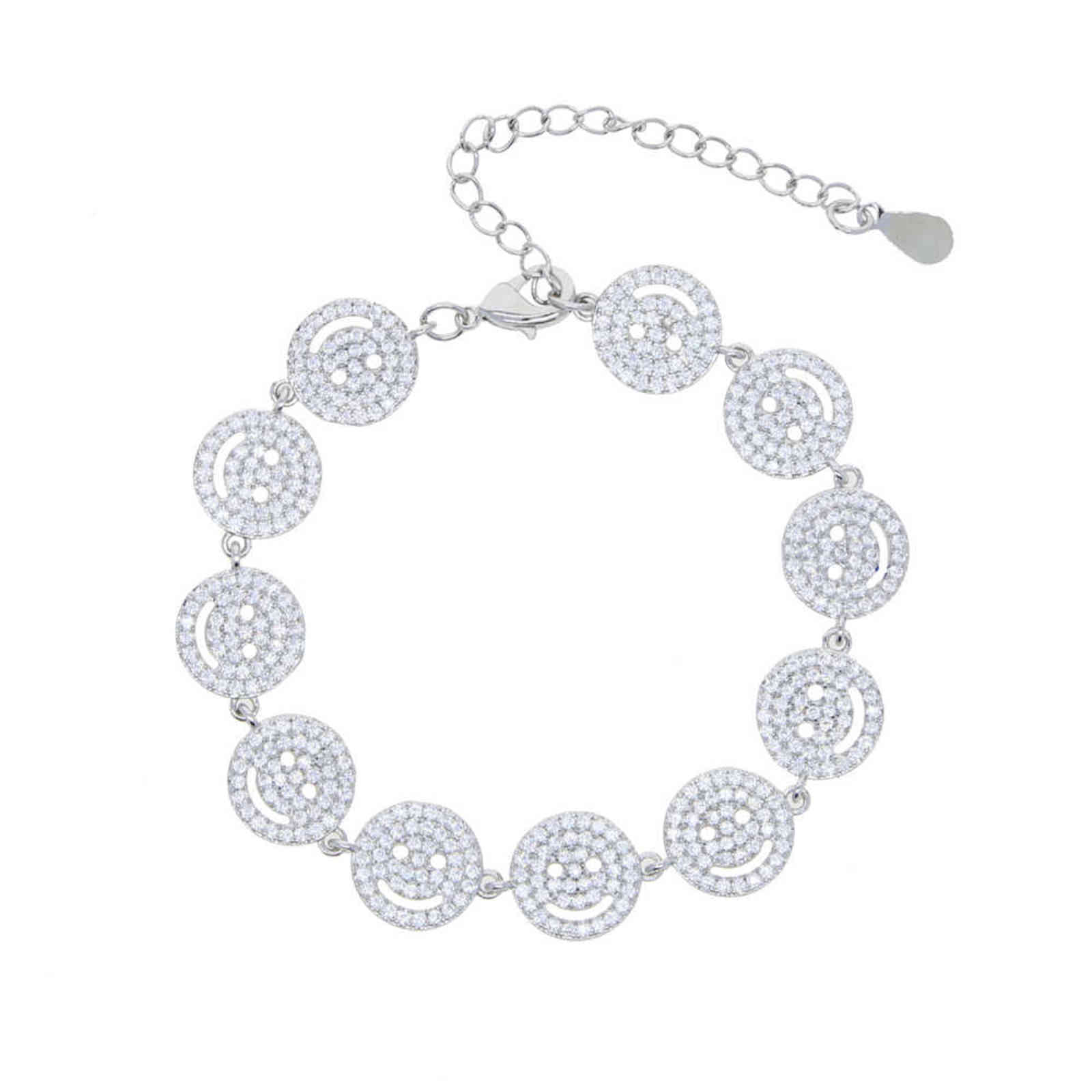 sale gold plated Women girl Micro Pave Cubic Zirconia Good Luck Happy smile face Disc Charm bracelets Birthday Gifts Jewelry 211124