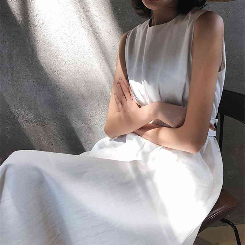 Summer Women Solid White Black Fashion Elegant Casual Party Dress O neck Sleeveless Tank Sundress Female Vestido 210623