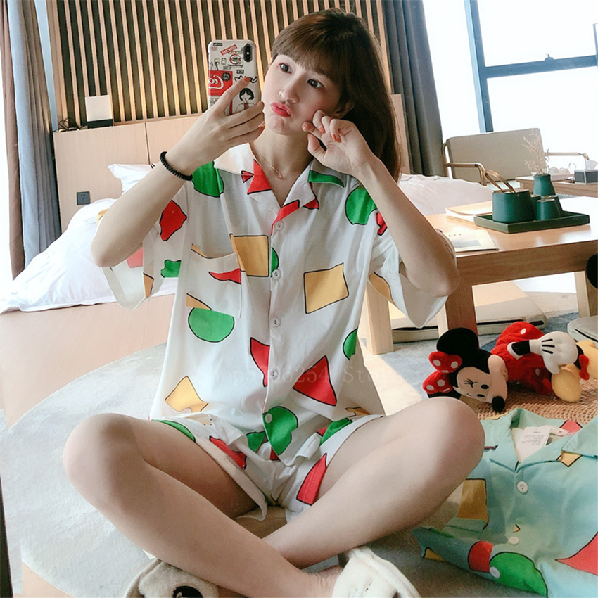 2021short sleeve pajamas set for women cotton sleepwear 2pcs nightwear crayon shinchan cute print homewear summer lounge pyjamas, Black;red
2021short sleeve pajamas set for women cotton sleepwear 2pcs nightwear crayon shinchan cute print homewear summer lounge pyjamas, Black;red