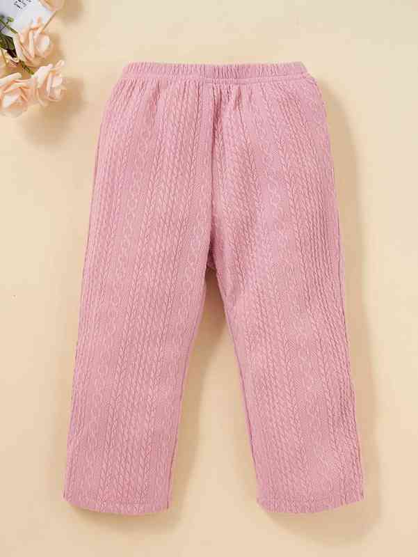 Baby Floral Print Ruffle Trim Bodysuit & Cable Textured Pants SHE