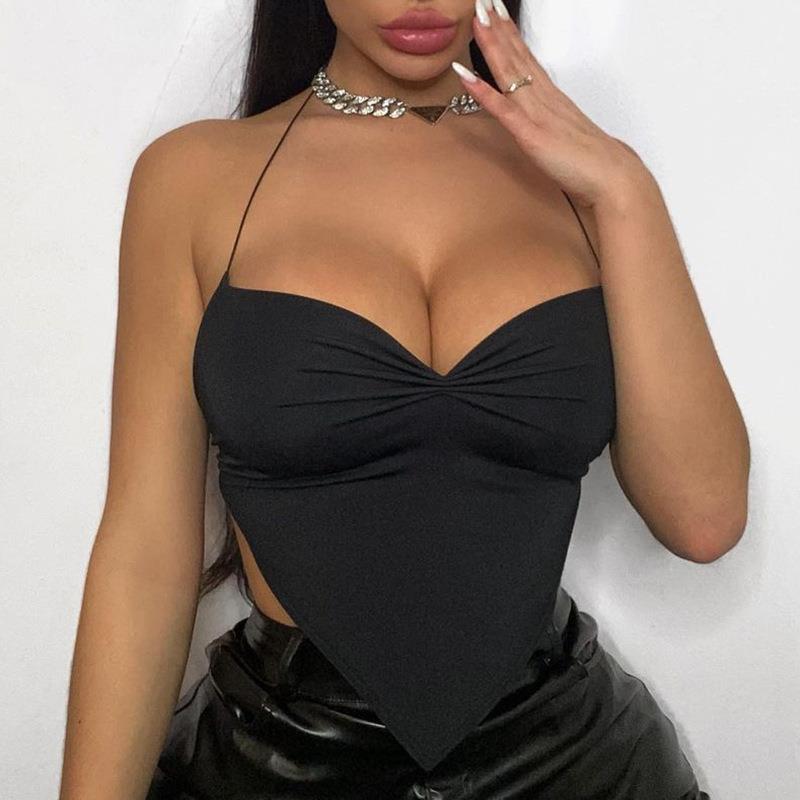 Solid Summer Clothes Sexy Color Women Tanks Sleeveless Halter Low Cut Inverted Triangle Hem Camisole Chic Wild Backless Cami Top, White
Solid Summer Clothes Sexy Color Women Tanks Sleeveless Halter Low Cut Inverted Triangle Hem Camisole Chic Wild Backless Cami Top, White