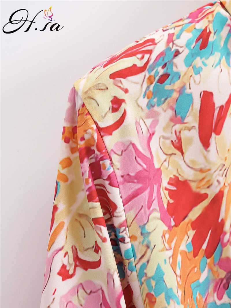 Hsa Women Chiffon Ruffles Sleeve Floral Print Mini Dress Summer Casual Turn Down Pink Pleated Office Ladies Dresses 210716