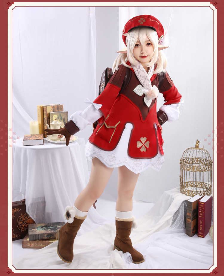 Anime Game Genshin Impact Klee Cosplay Costume Wig Shoes Outfit Halloween Party