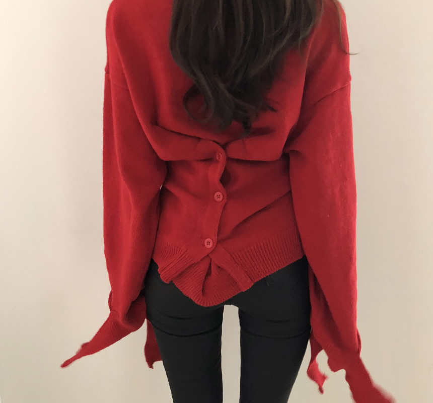 Harajuku Cardigan Women Asymmetrical Bandage Sweater Korean Ladies Elegant Pleated Slim-fit Ripped Cardigans Knitwear 210519