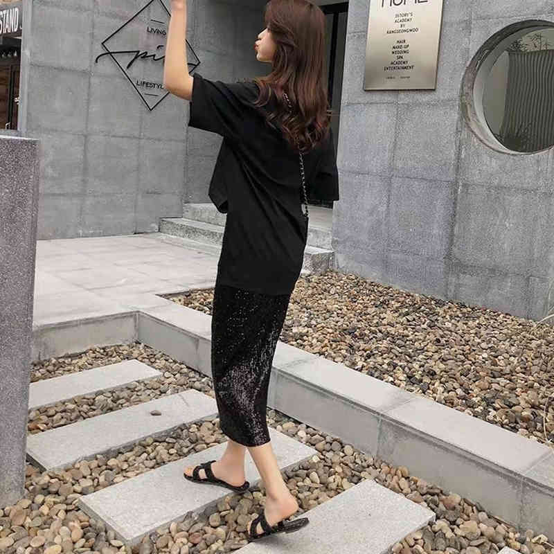 High Waist Women Midi Skirts Vintage Sequined Blingbling Female Bodycon Party Elegant Ladies Chic Slim Bottoms 210510