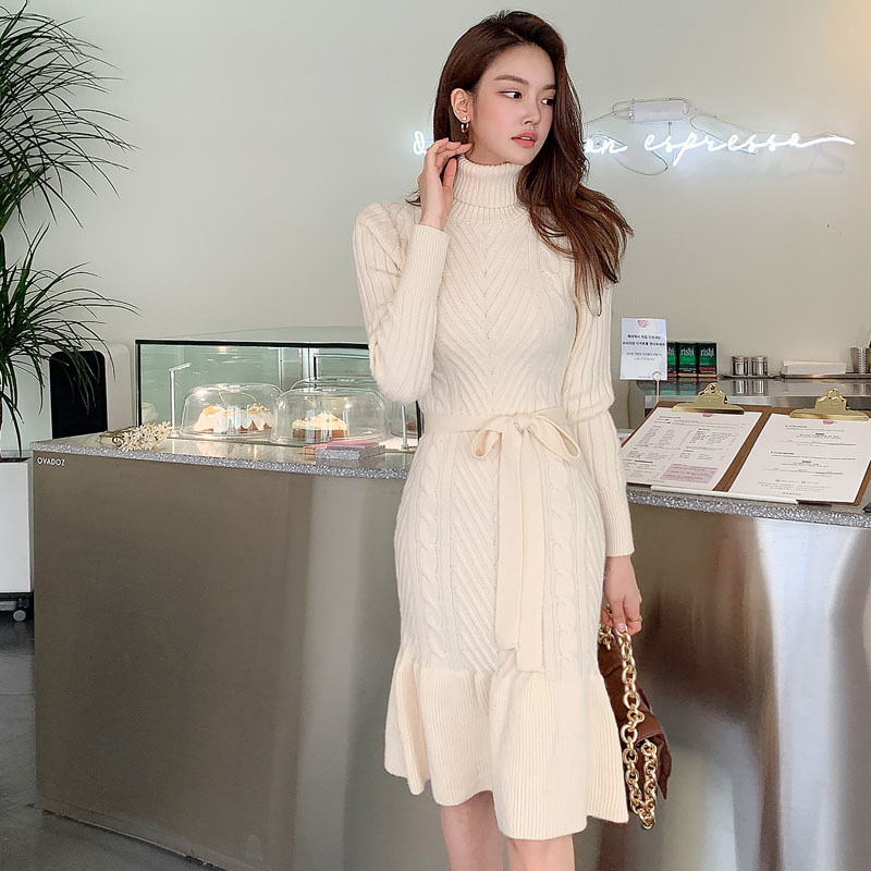 Dress Women Winter Sweater Knit Turtleneck Warm Long Sleeve Knee Length Bodycon Fashion Elegant Autumn Casual es 210506