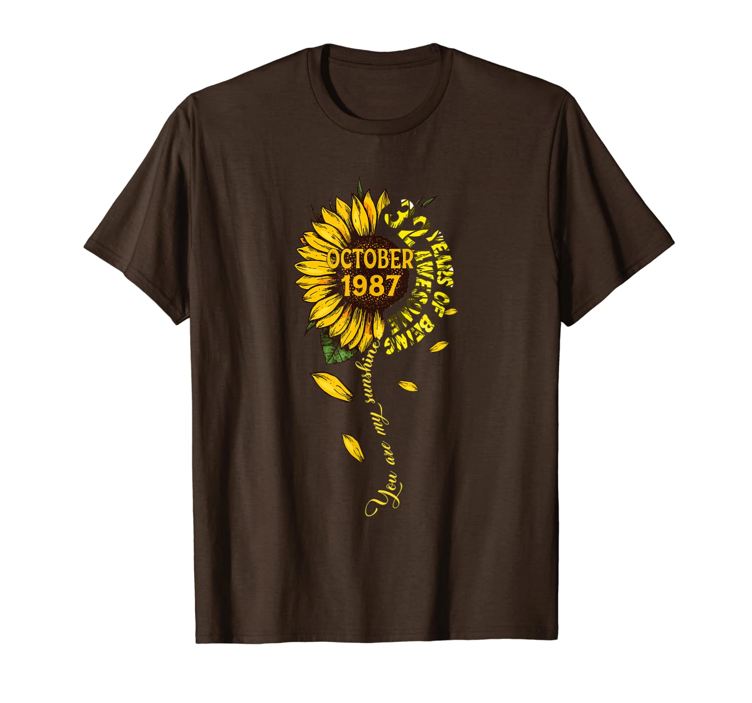 october 1987 32 years of being awesome mix sunflower t-shirt, White;black
