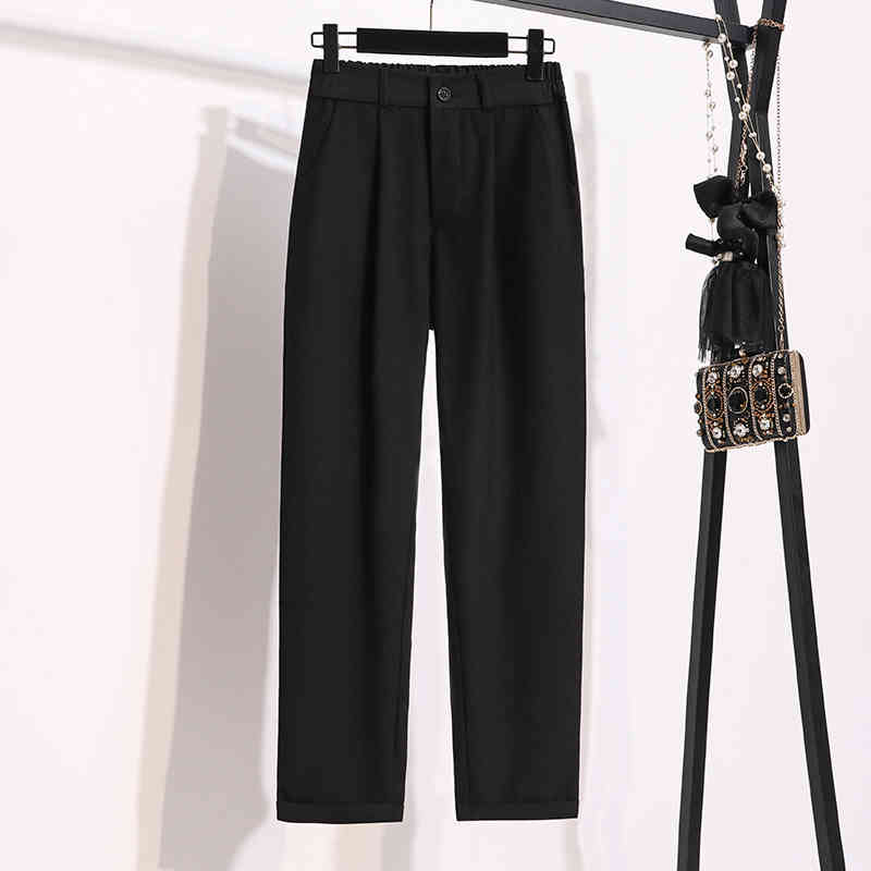 Autumn Woman Ankle Length Pants Loose Style Elastic High Waist Straight-leg Solid Color Casual Harem Female 210514