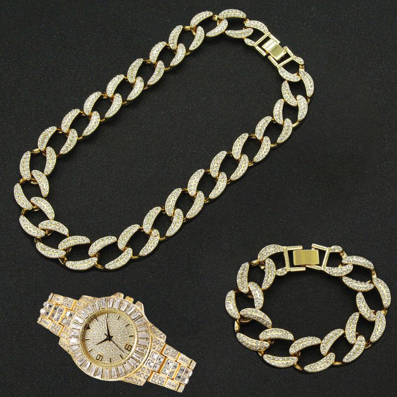 Chains 19MM 3pcs Kit Hip Hop Full Iced Out Paved Rhinestone Cuban Choker Rapper Necklace+Watch+Bracelet For Men Women Jewelry
Chains 19MM 3pcs Kit Hip Hop Full Iced Out Paved Rhinestone Cuban Choker Rapper Necklace+Watch+Bracelet For Men Women Jewelry