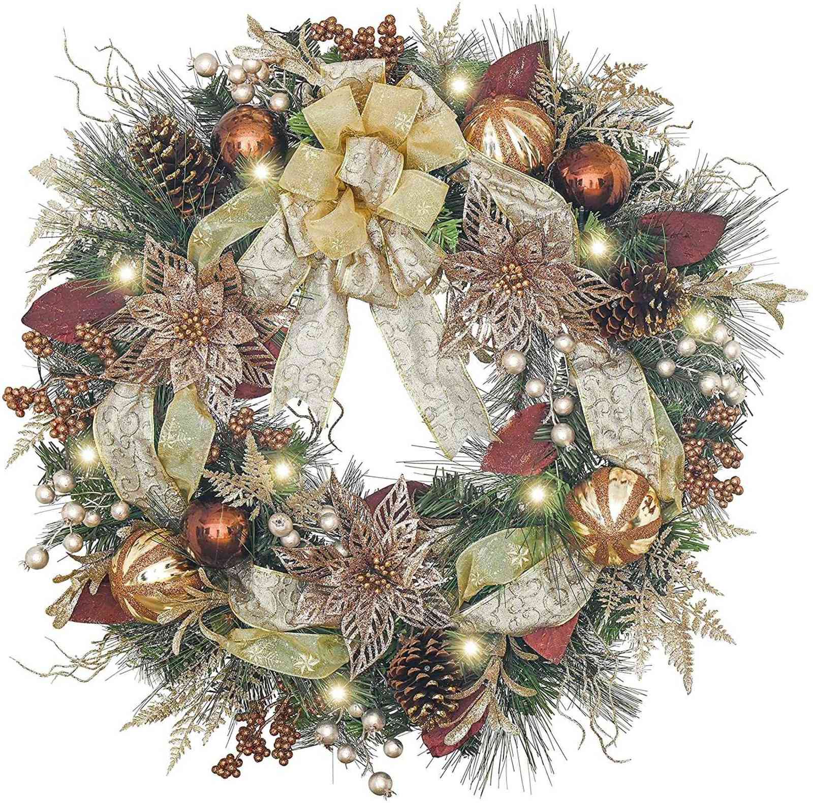Valery Madelyn pre lit 30 inch (about 76.2 cm) luxury copper gold large luminous Christmas wreath for front door, ball decorated pinecone, H1125
Valery Madelyn pre lit 30 inch (about 76.2 cm) luxury copper gold large luminous Christmas wreath for front door, ball decorated pinecone, H1125