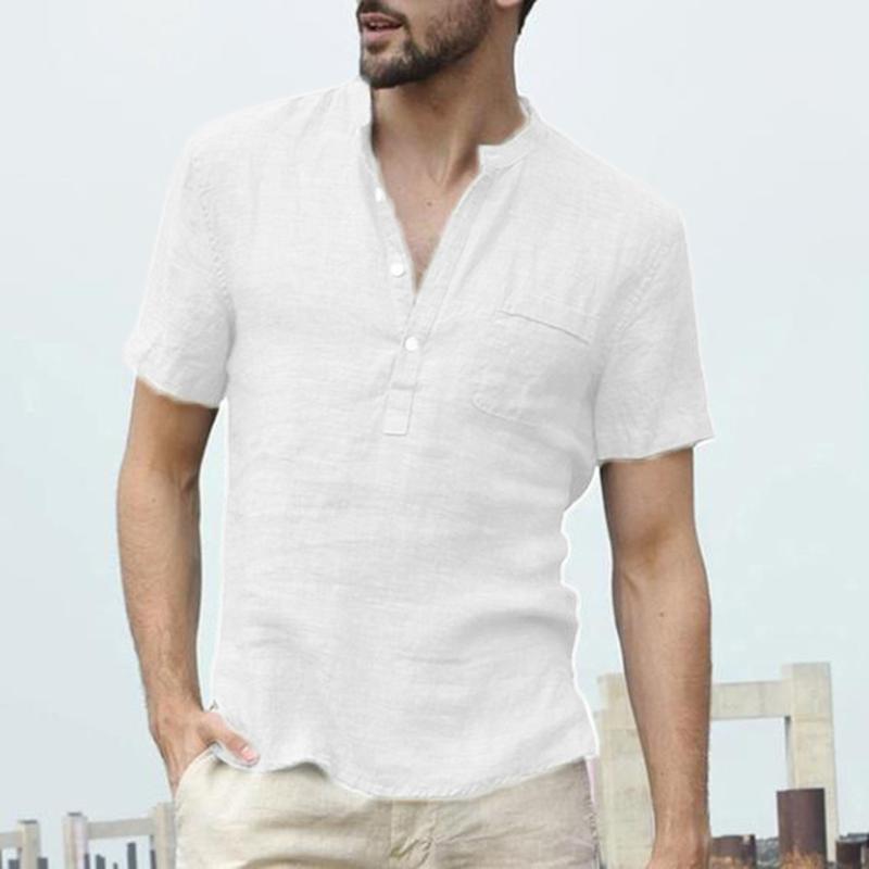 Men's Casual Shirts Summer Cotton Linen Short Sleeve Button Solid Color Stand Collar Shirt Streetwear Chemise Homme, White;black
Men's Casual Shirts Summer Cotton Linen Short Sleeve Button Solid Color Stand Collar Shirt Streetwear Chemise Homme, White;black
