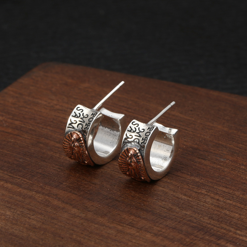 High quality 925 sterling silver vintage C type stud earring American European punk gothic antique handmade designer jewelry Mother of God ear accesso