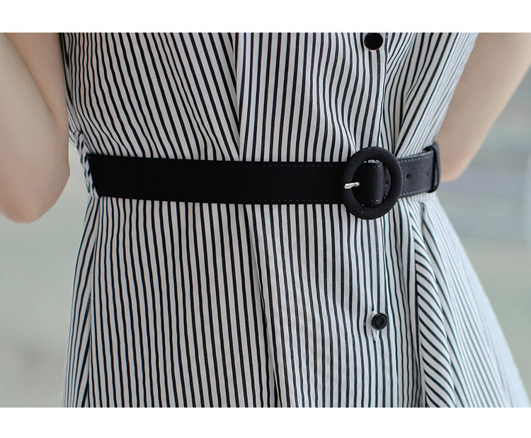 Summer Korea Striped Dresses Sleeveless Belt Single Breasted Irregular Mid-Calf Casual Women's Clothes 210518