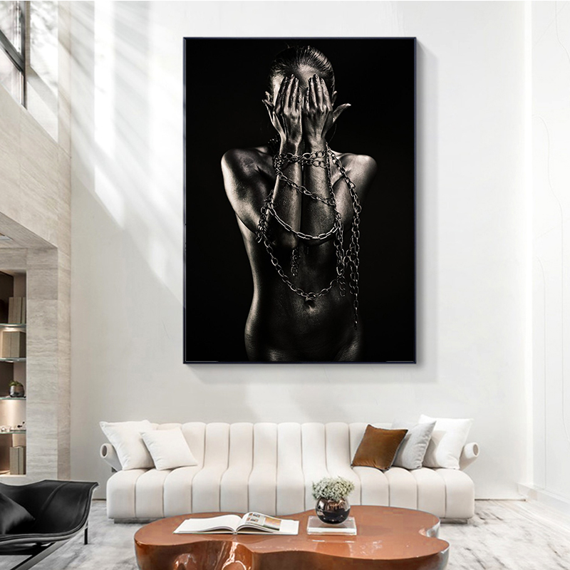 Pop Art Black Girl With Chain Canvas Painting Wall Pictures For Living Room Modular Posters and Prints African Art