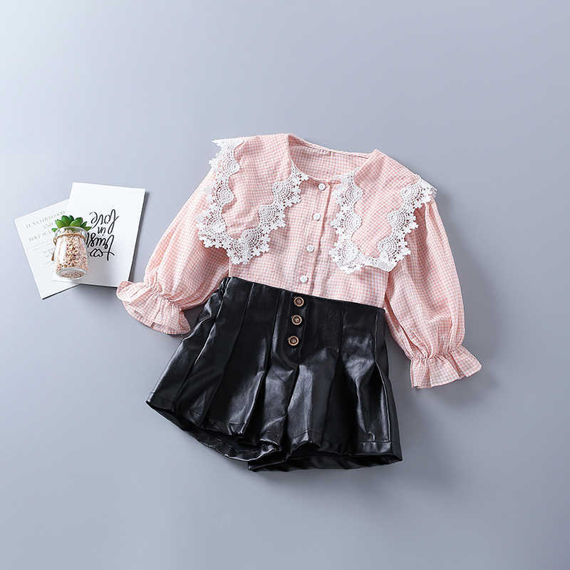 2-7 years high quality girl clothing set autumn fashion plaid pink yellow shirt + leather pant kid children clothes 210615
2-7 years high quality girl clothing set autumn fashion plaid pink yellow shirt + leather pant kid children clothes 210615