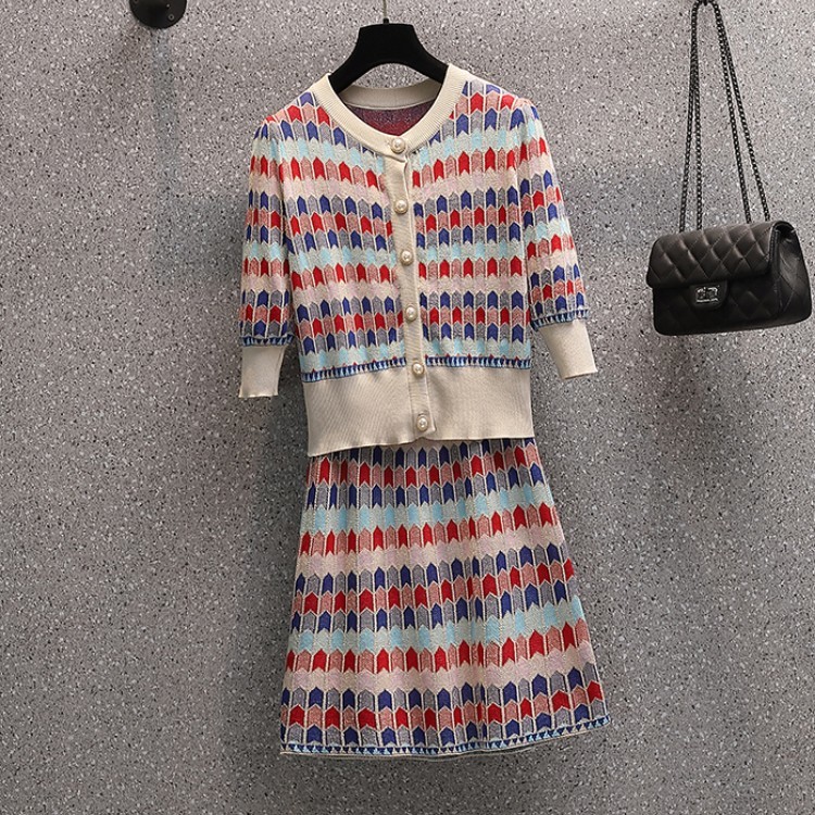 Fashion Knitted Sweater Skirt Two piece set Women's Casual Elegant Single-Breasted Cardigan + A-line Mini Skirts Outfits 210518