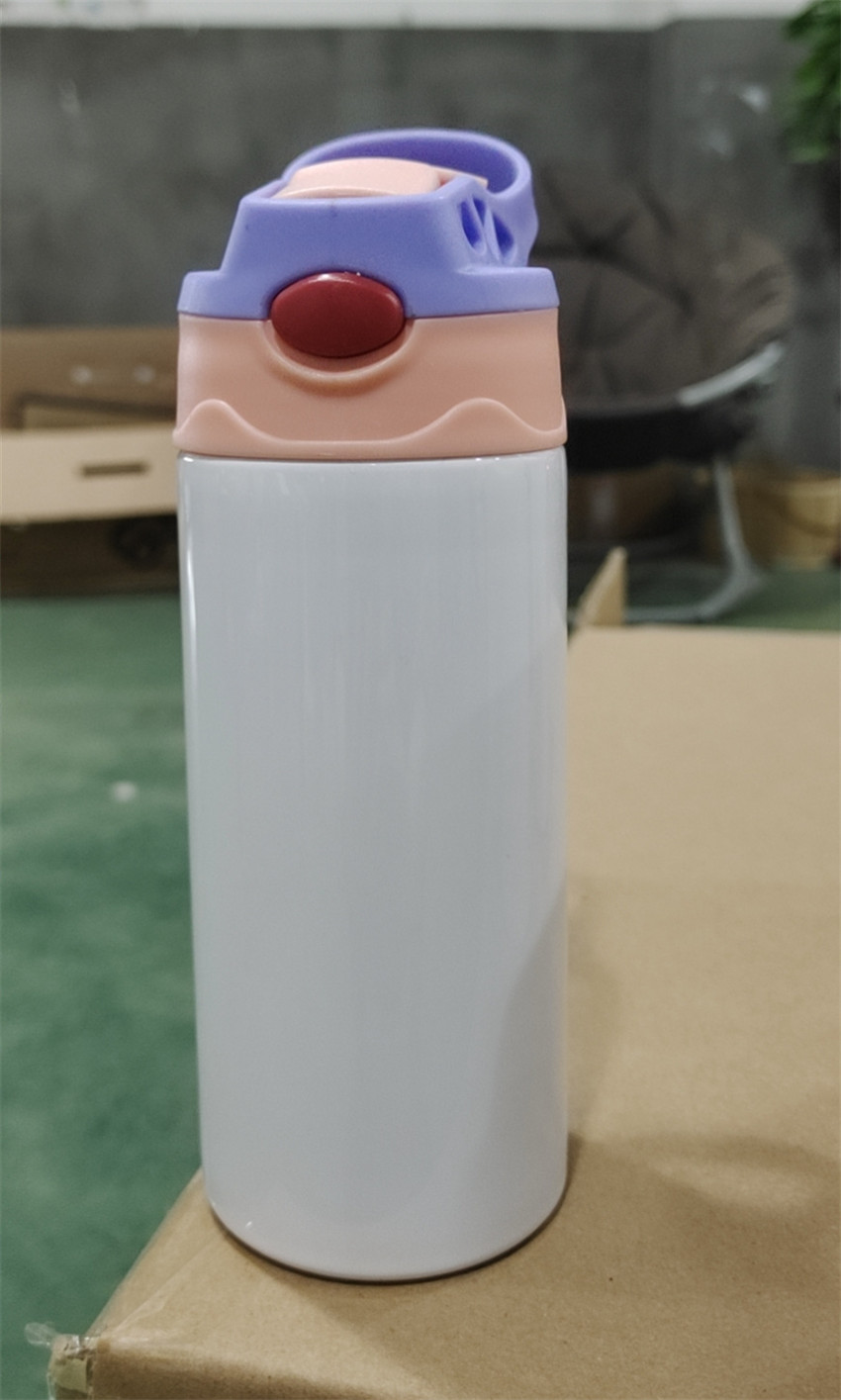 USA Local warehouse 12oz Sublimation Water Bottle Straight Kids Tumbler for Children 350ml Blank white Stainless Steel flip top Sippy Cup 50pcs/case