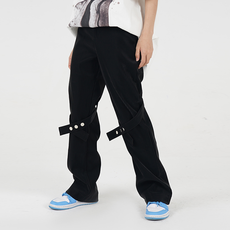 Knee Lace Up Straight Casual Trousers for Men and Women High Street Oversize Cargo Pants Baggy Hip Hop Overalls
