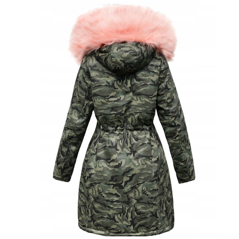 Women Winter Jacket Hooded Parkas Camouflage Coat Loose Parka Fur Collar Cotton Padded Jackets Fashion 210428