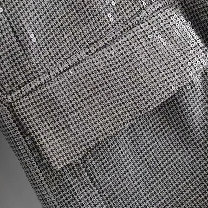 Women Elegant Houndstooth Sequins Decoration Long Sleeve Single-Breasted Slim Check Coat Office Work Lattice Suit Jacket 210520
