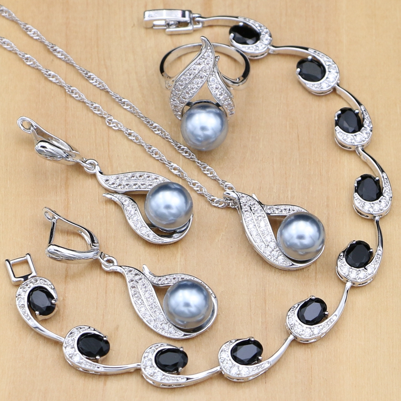 Silver 925 Bridal Jewelry Sets Pearls Beads For Women Wedding Drop Earrings Necklace Ring Natural Black Zircon Bracelet, Mixed colors
Silver 925 Bridal Jewelry Sets Pearls Beads For Women Wedding Drop Earrings Necklace Ring Natural Black Zircon Bracelet, Mixed colors