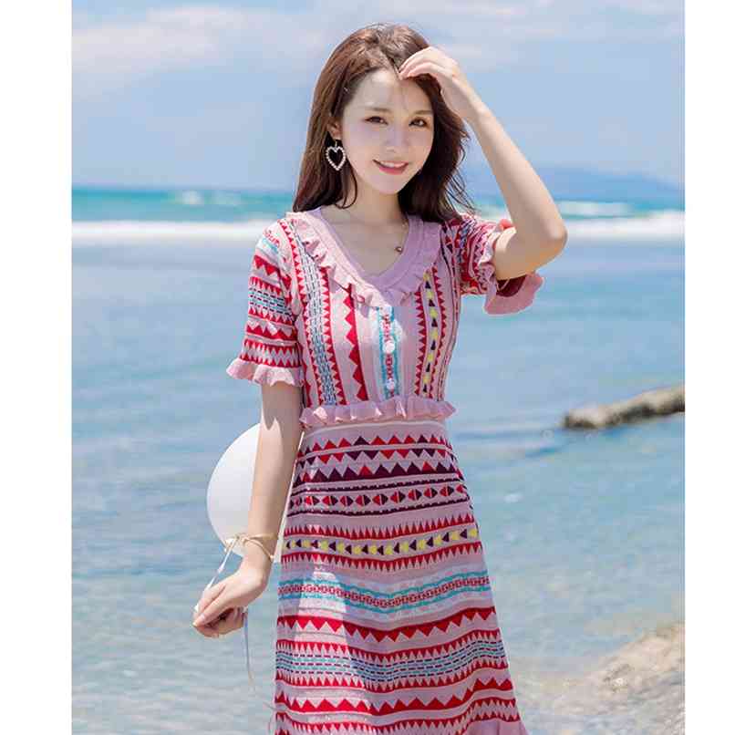 Fashion dress temperament is thin, knitted contrast color retro , women's 210520, Pink
Fashion dress temperament is thin, knitted contrast color retro , women's 210520, Pink