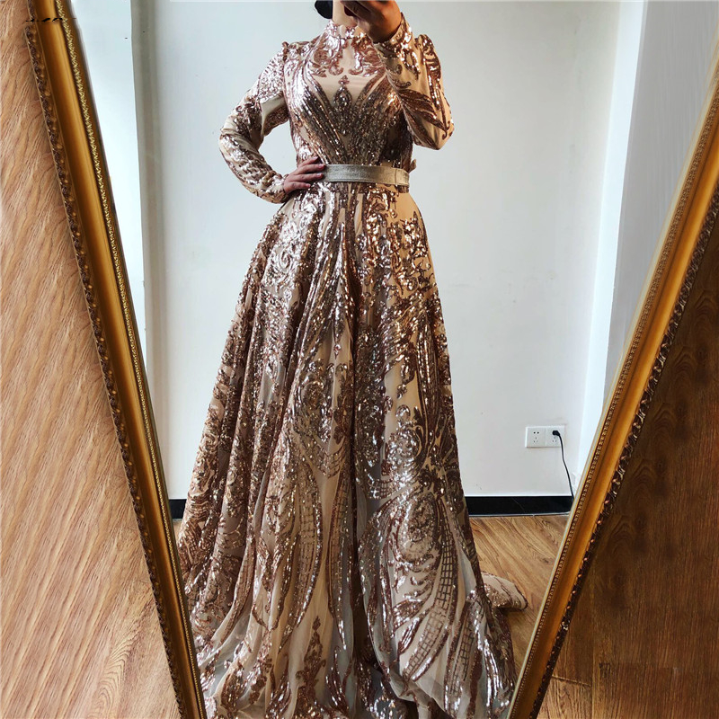 Dubai Luxury Long Sleeves Evening Dresses 2022 Moroccan Kaftan Burgundy High Collar Muslim Women Formal Party Wear Royal Blue Prom Dress Islamic Occas