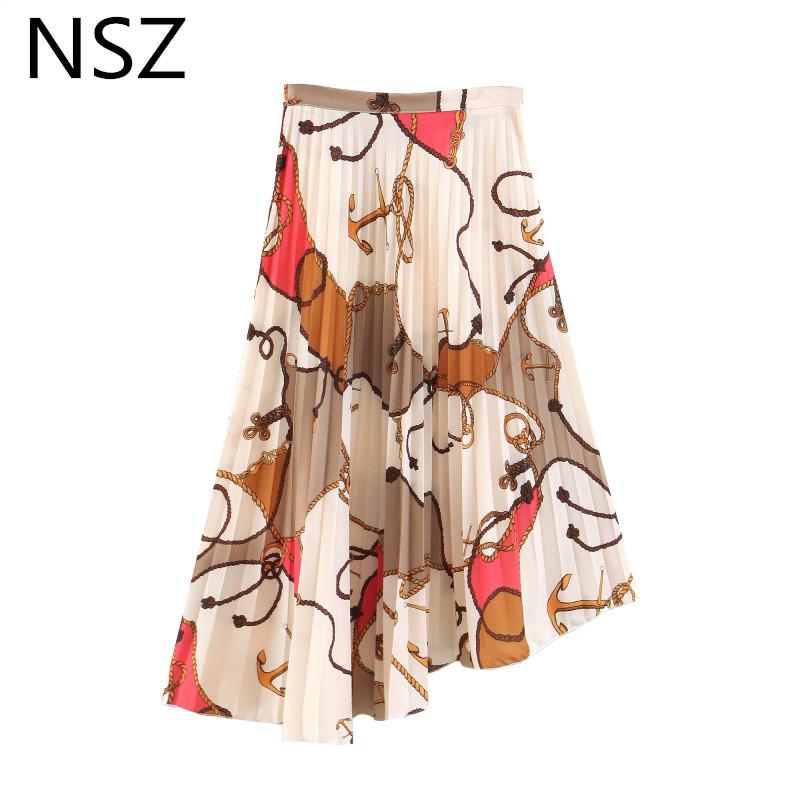 Skirts NSZ Women Chain Print Asymmetry Summer Pleated Skirt High Waist Zipper Irregular Midi, Khaki
Skirts NSZ Women Chain Print Asymmetry Summer Pleated Skirt High Waist Zipper Irregular Midi, Khaki