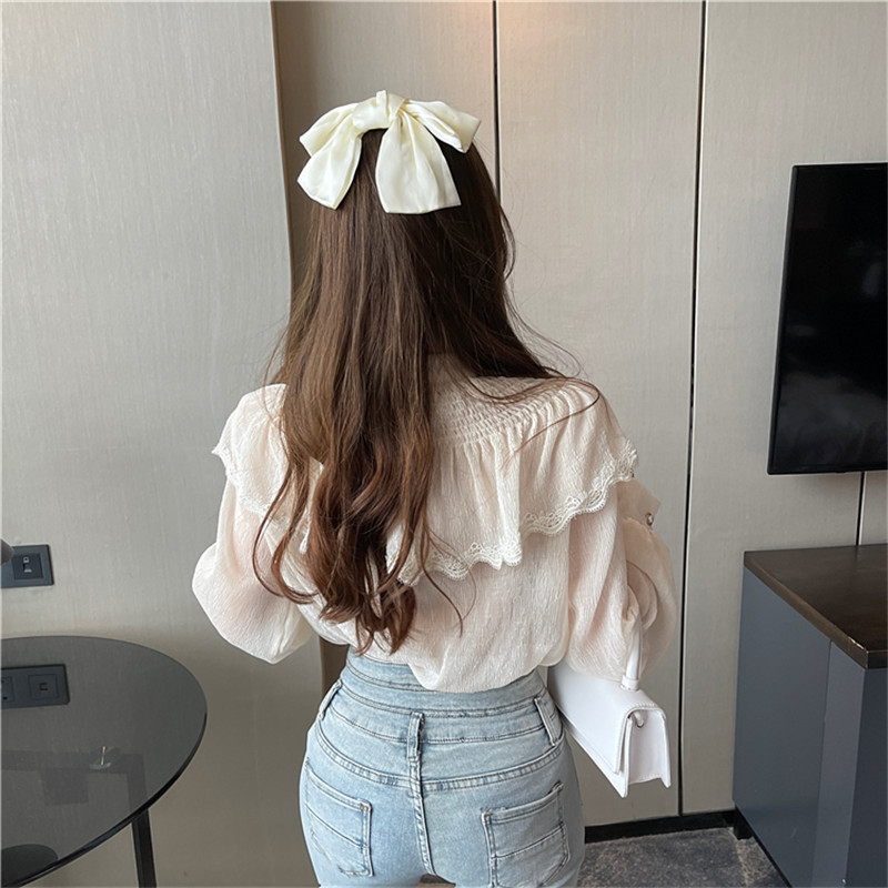 Nomikuma Spring Elegant Pleated Blouse Shirt Korean Bow Tie Stand Neck Ruffle Blouse Causal Pullover Blusas Top New 6E482 210427