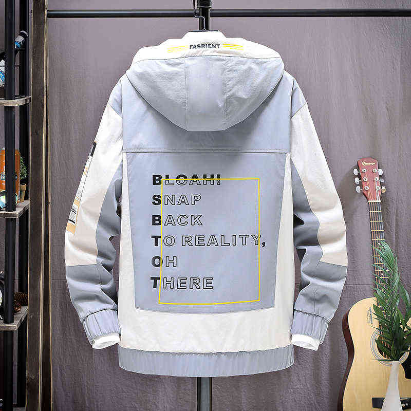 EAEOVNI Fashion Mens Hooded Jacket Japanese Streetwear Autumn Winter Men Hoodie Outwear Coat Patchwork Letter s Top 211110