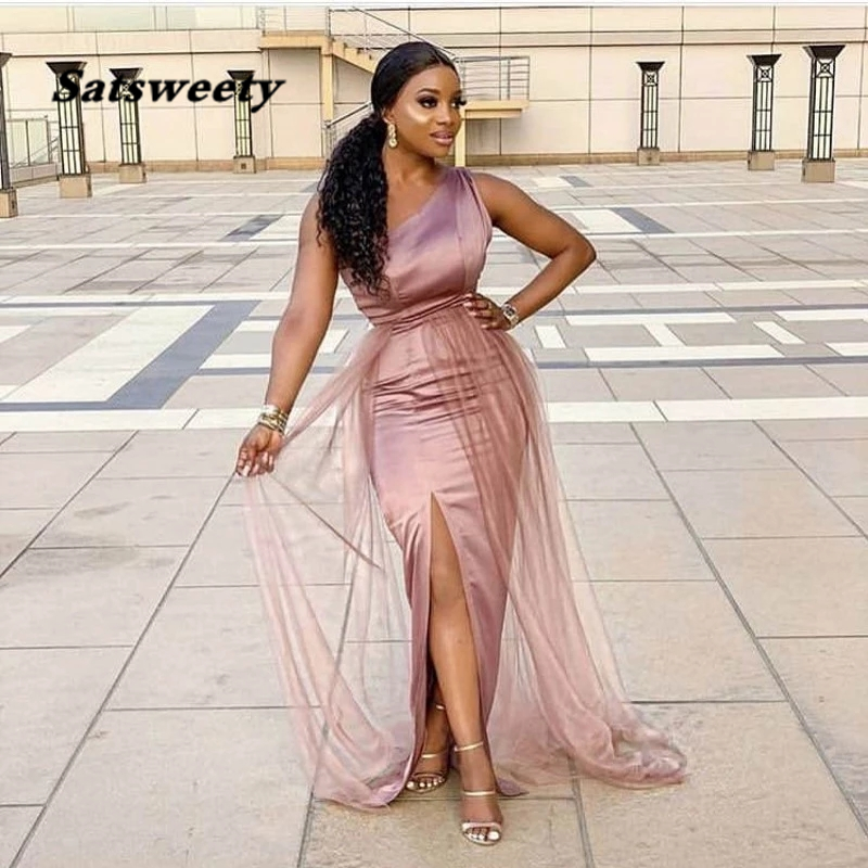 One Shoulder Side Slit Bridesmaid Dresses Floor Length Elastic Satin Mermaid Prom Gowns
One Shoulder Side Slit Bridesmaid Dresses Floor Length Elastic Satin Mermaid Prom Gowns