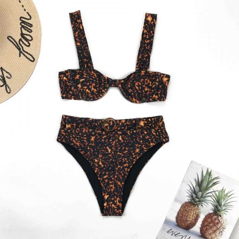 Colysmo Print Brazilian Biquini Underwire Push Up Padded Swimsuit Women High Waist Bikini Sexy Backless Swimwear Two-piece 210527