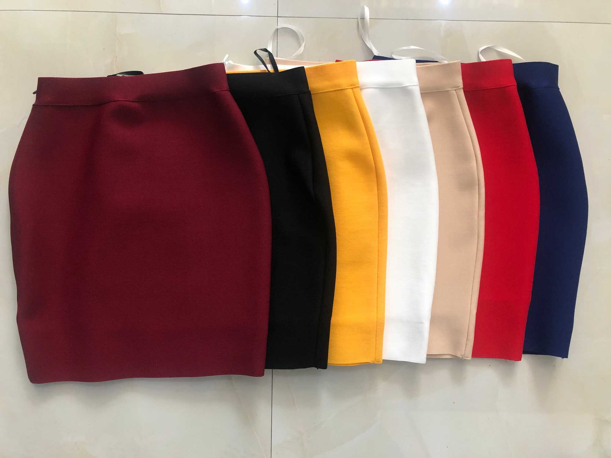 Free 7 Colors Sexy Solid Zipper Orange Blue Black Bandage Skirt Women Elastic Bodycon Summer Mini Pencil 43cm 210619